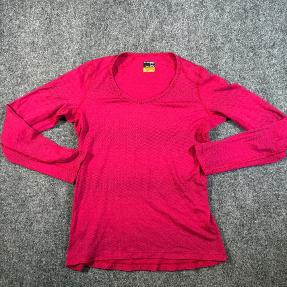Icebreaker Bodyfit 200 Merino Wool Base Layer Top Womens S Pink Long Sleeve